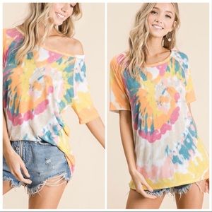 NEW‼️TIE DYE ORANGE YELLOW raglan sleeves- top